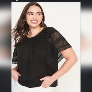 Old Navy Black Angel Sleeve Crochet Flutter-Sleeve Top for Women, Size XL